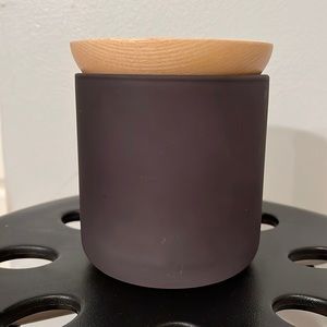 NWT Pumice/frosted glass jar with wooden lid by haven, dark grey/black